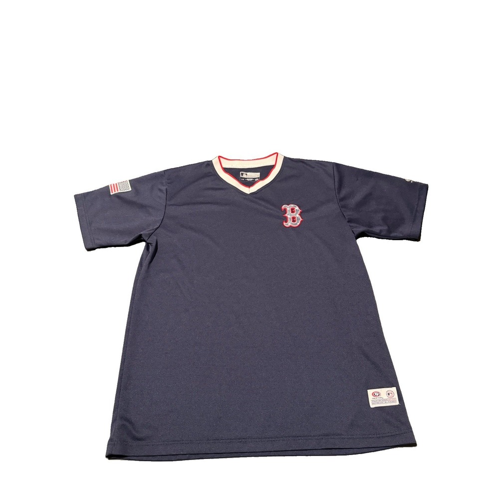 Boston Red Sox Shirt MLB Size LG Men's Short Sleeve Navy Blue Embroidered Logos